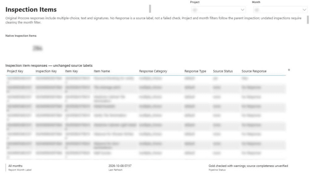 Inspection Items. Client details are blurred.