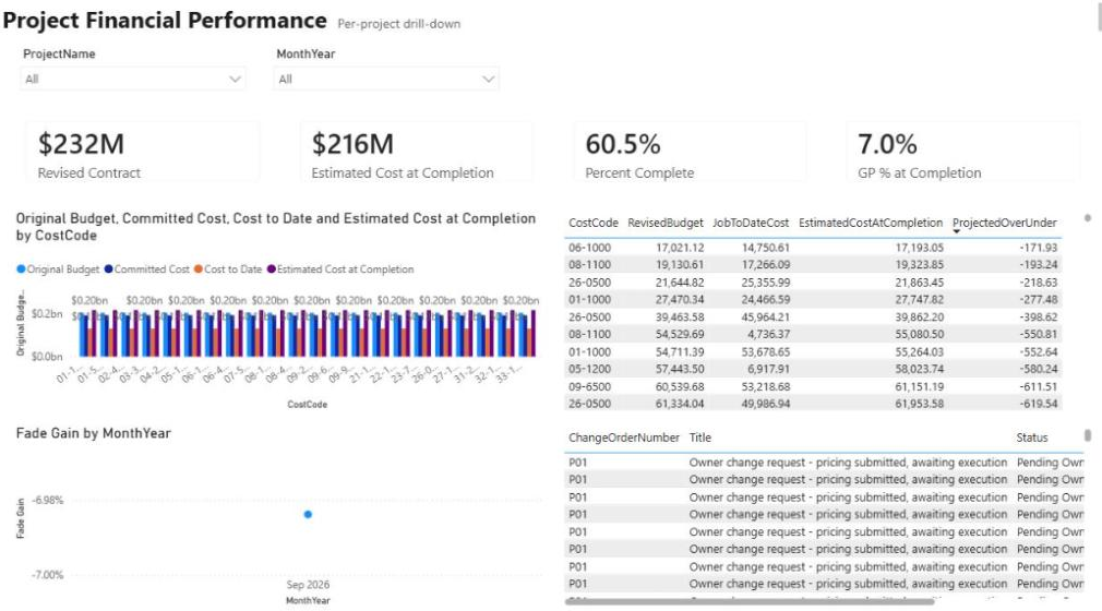 Project Financial Performance page